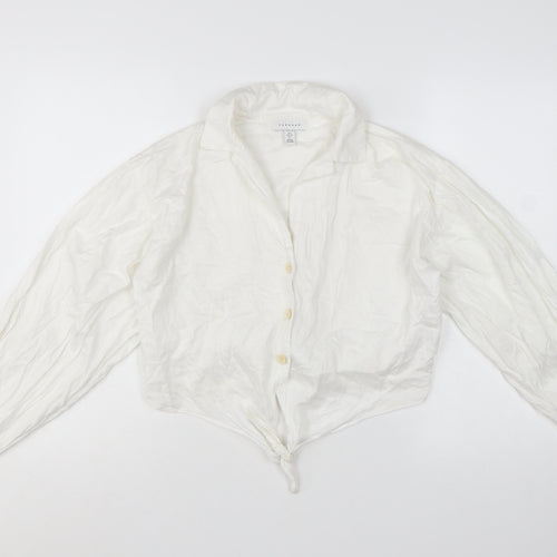 Topshop Petite White Cotton Cropped Button Blouse UK 6