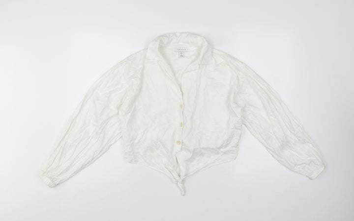 Topshop Petite White Cotton Cropped Button Blouse UK 6