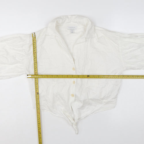 Topshop Petite White Cotton Cropped Button Blouse UK 6