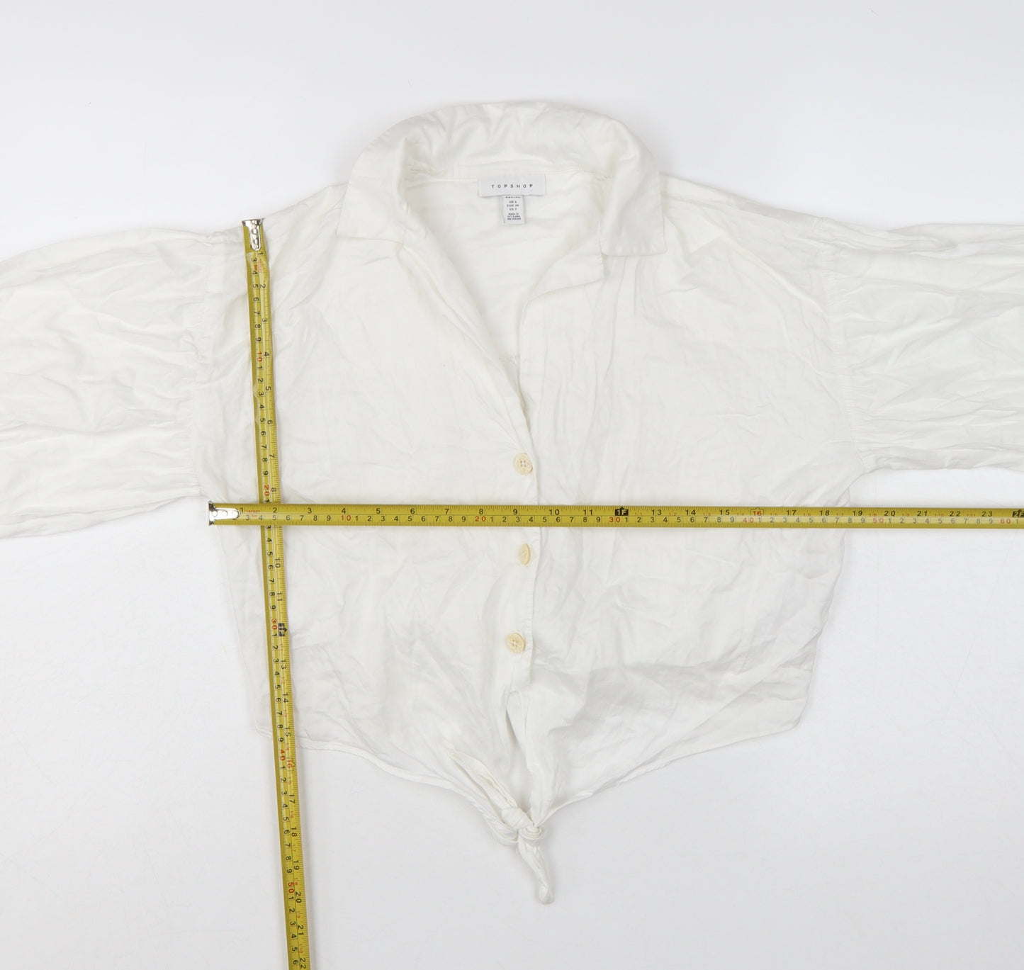 Topshop Petite White Cotton Cropped Button Blouse UK 6