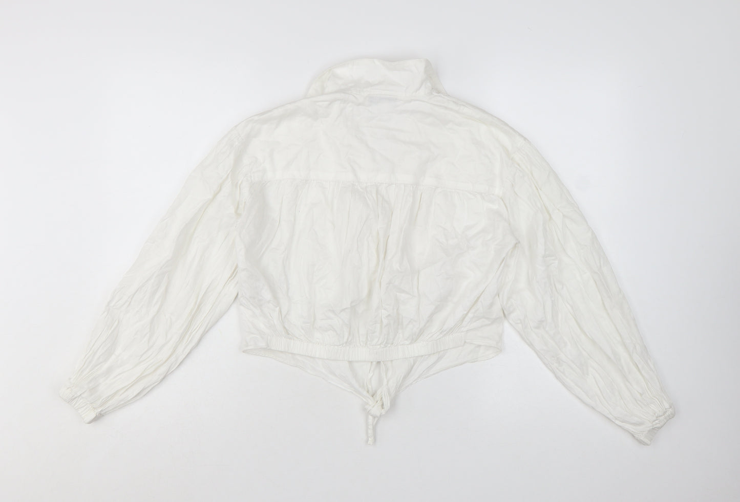 Topshop Petite White Cotton Cropped Button Blouse UK 6