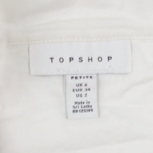 Topshop Petite White Cotton Cropped Button Blouse UK 6
