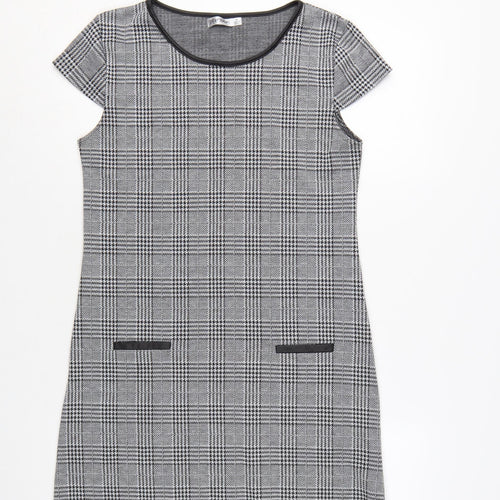 Paper Scissors Women’s Grey Check Shift Dress Size M Short Sleeve