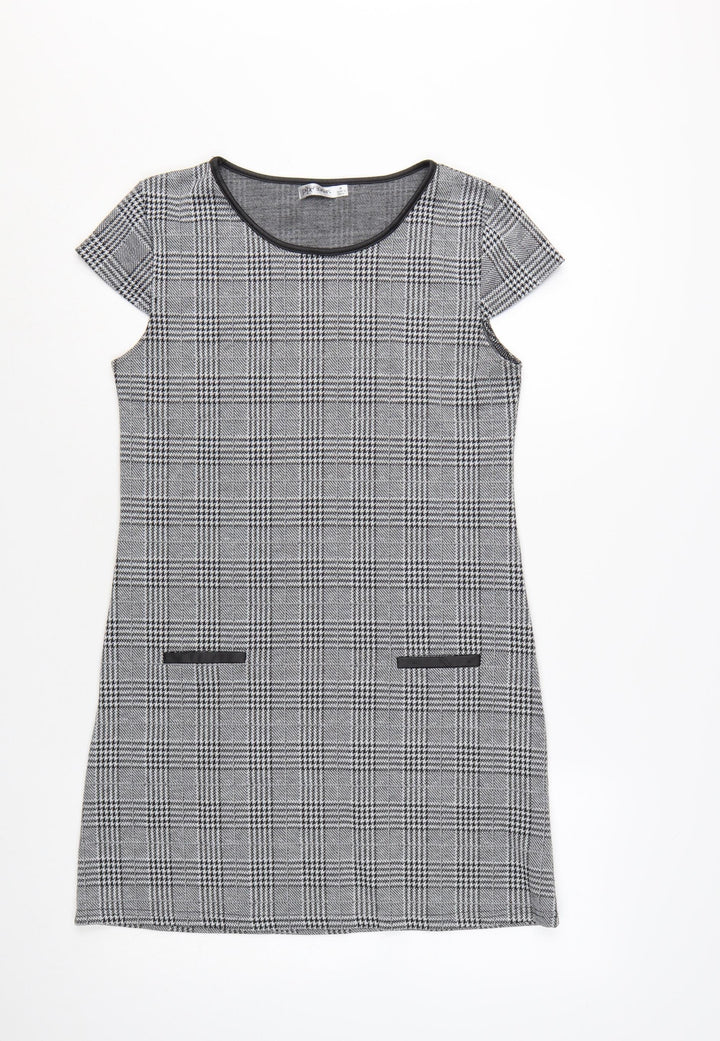 Paper Scissors Women’s Grey Check Shift Dress Size M Short Sleeve