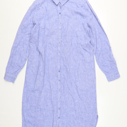 Marks and Spencer Women’s Blue Linen Blend Long Sleeve Shirt Dress Size 14