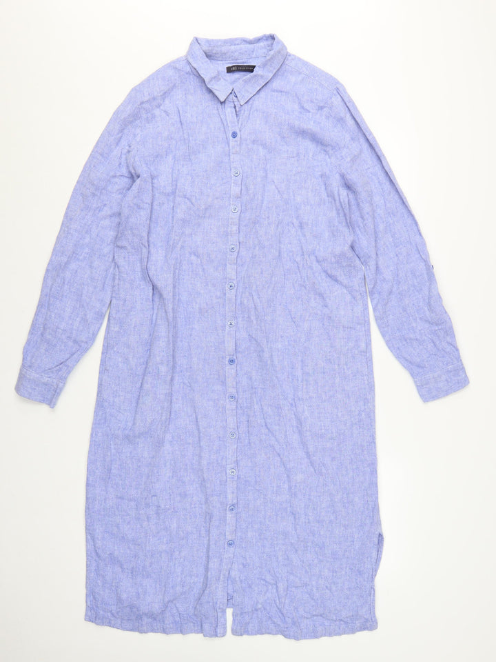 Marks and Spencer Women’s Blue Linen Blend Long Sleeve Shirt Dress Size 14