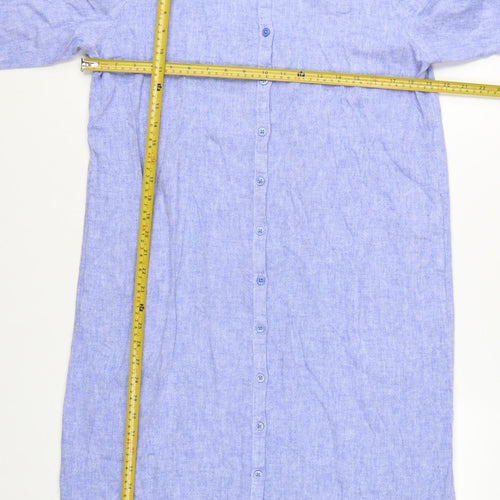 Marks and Spencer Women’s Blue Linen Blend Long Sleeve Shirt Dress Size 14
