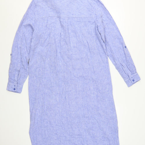 Marks and Spencer Women’s Blue Linen Blend Long Sleeve Shirt Dress Size 14