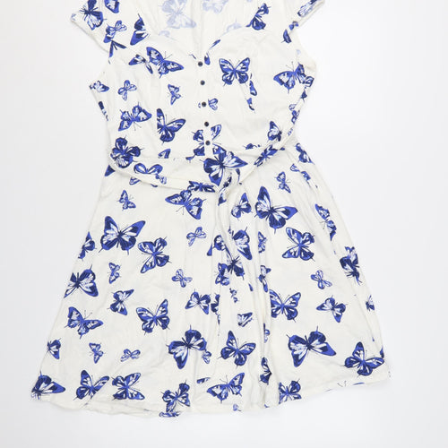 Dorothy Perkins Women’s White Butterfly Knee Length Fit & Flare Dress Size 14