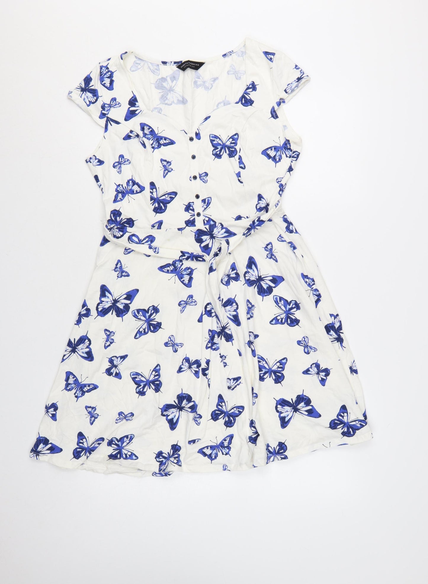 Dorothy Perkins Women’s White Butterfly Knee Length Fit & Flare Dress Size 14