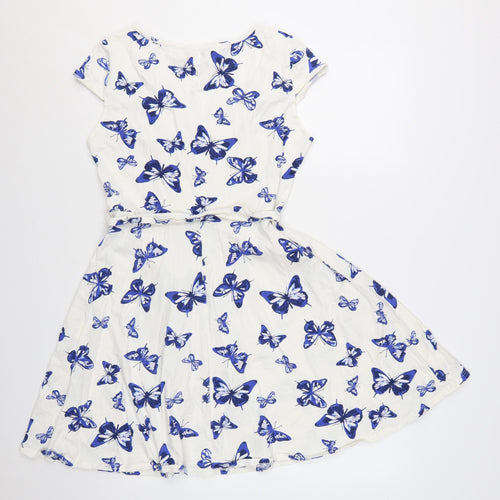 Dorothy Perkins Women’s White Butterfly Knee Length Fit & Flare Dress Size 14