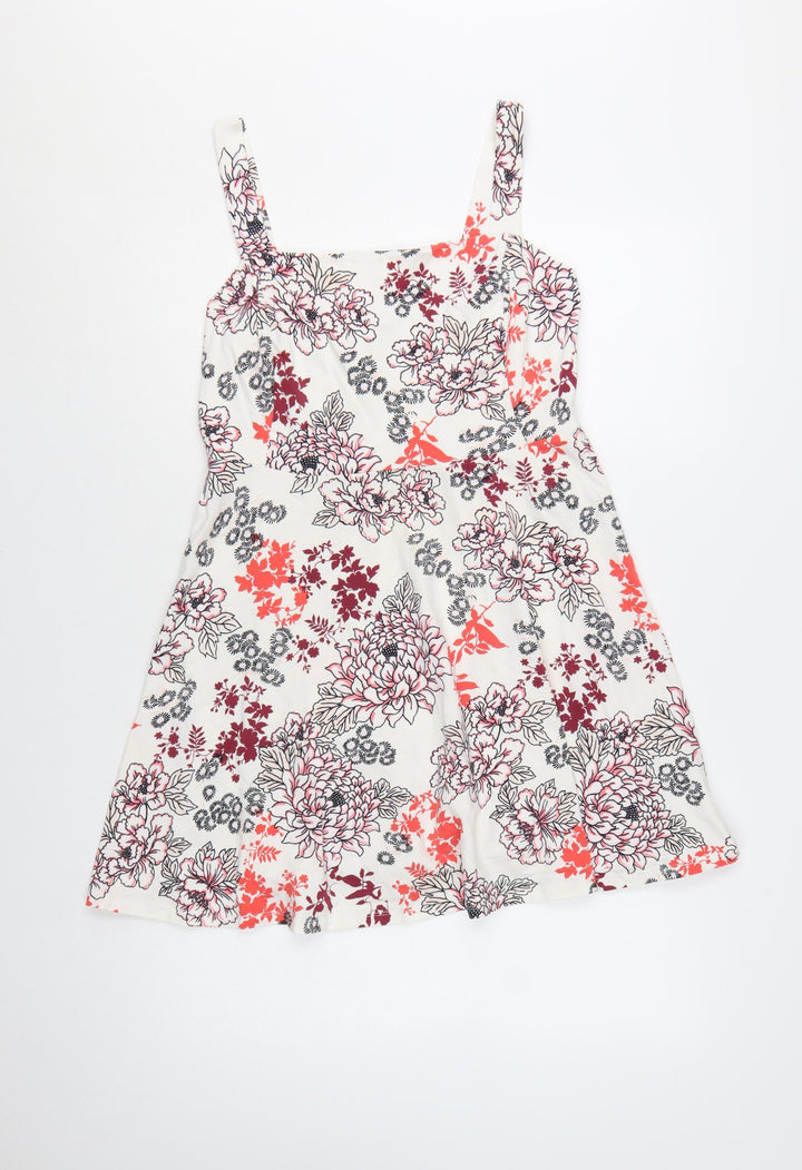 Dorothy Perkins Women’s White Floral A-Line Sleeveless Jersey Dress Size 14