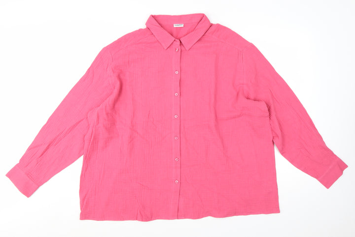 Damart Womens Pink Cotton Long Sleeve Button-Up Shirt Size 24