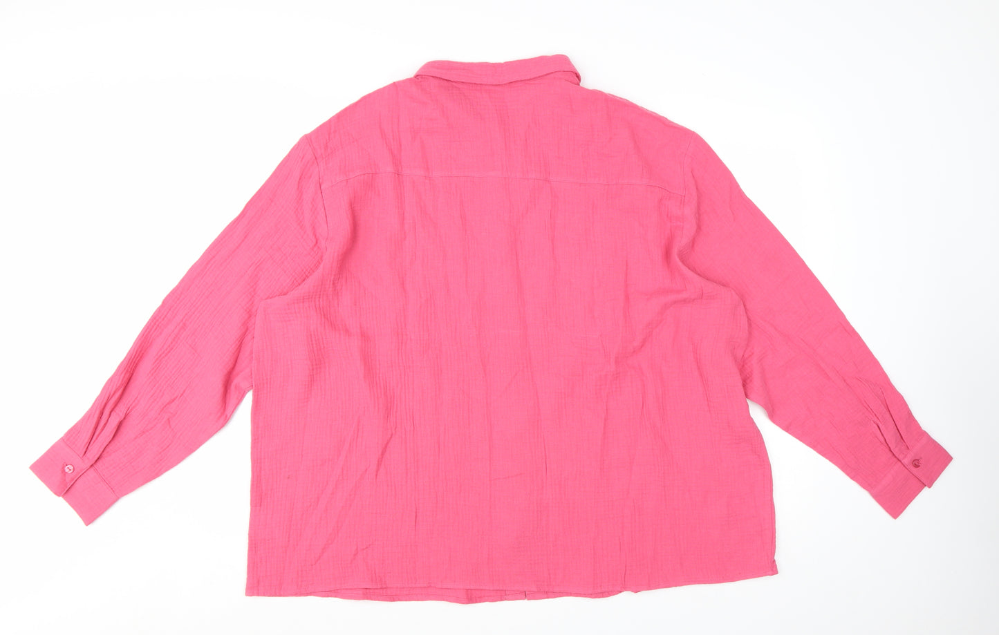 Damart Womens Pink Cotton Long Sleeve Button-Up Shirt Size 24