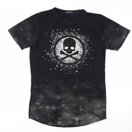 BerryDenim Unisex Black Skull Graphic Stretch T-Shirt L