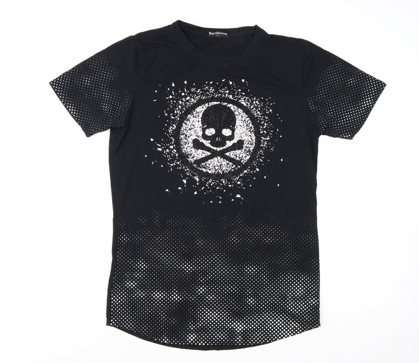 BerryDenim Unisex Black Skull Graphic Stretch T-Shirt L