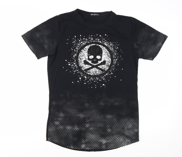 BerryDenim Unisex Black Skull Graphic Stretch T-Shirt L