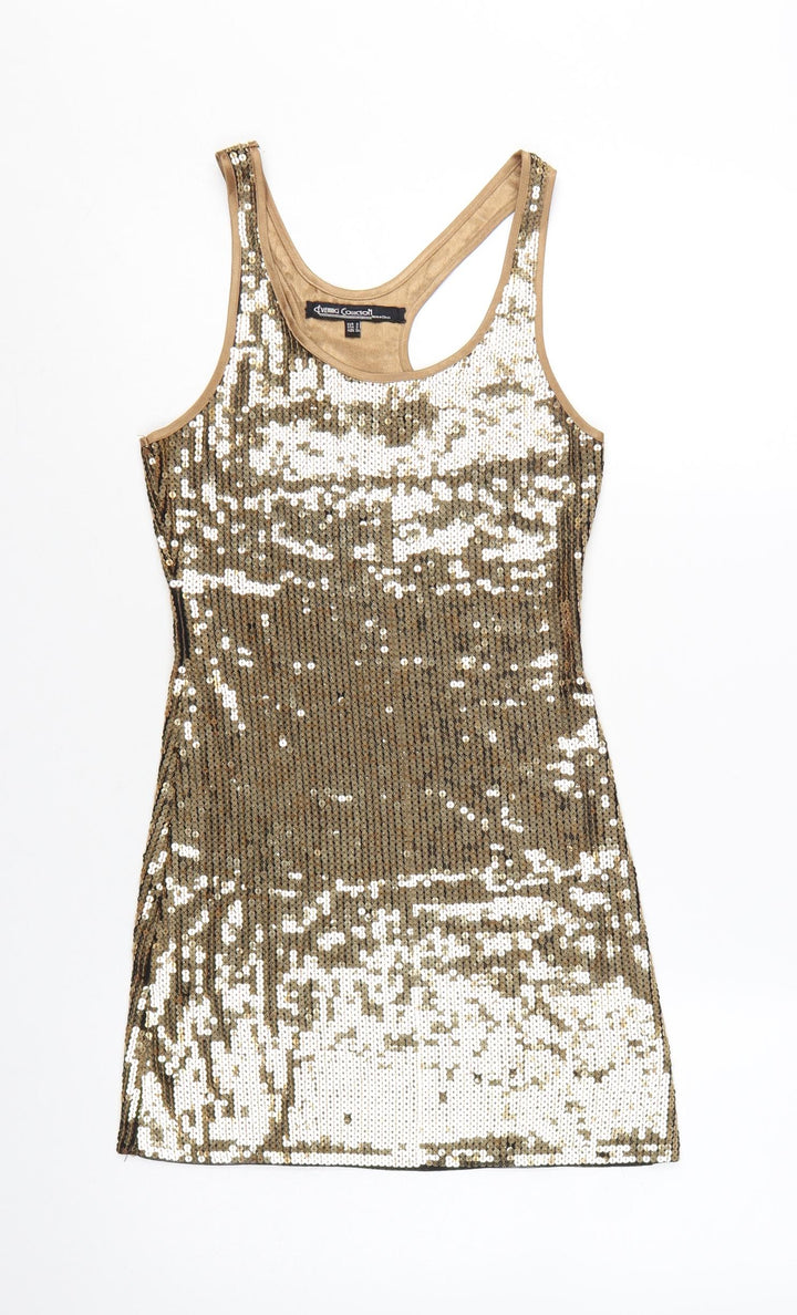 Evening Collection Women Gold Sequin Bodycon Dress Size 10