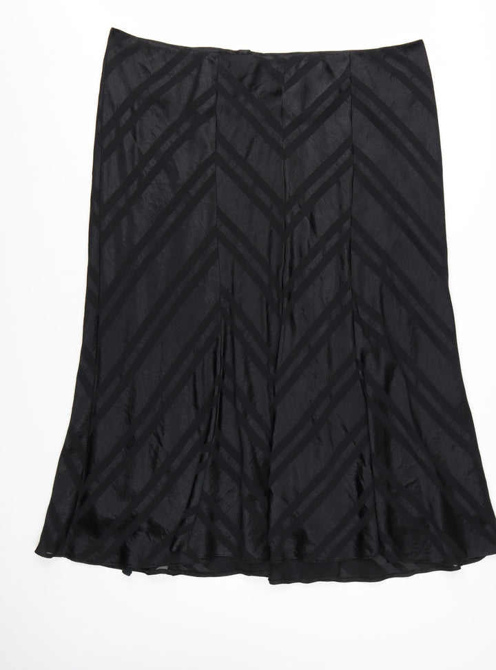 Evans Womens Black Size 24 Plus Midi A-Line Satin Skirt