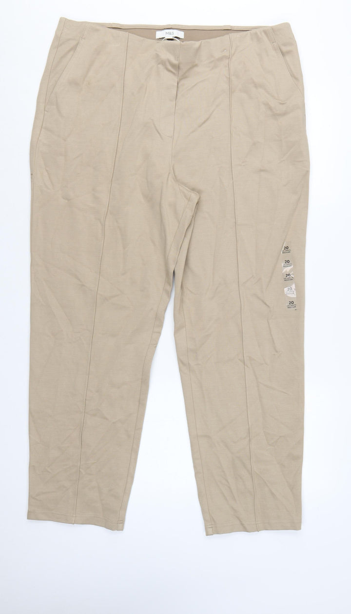 Marks and Spencer Women Beige Size 20 Regular Viscose Blend Trousers