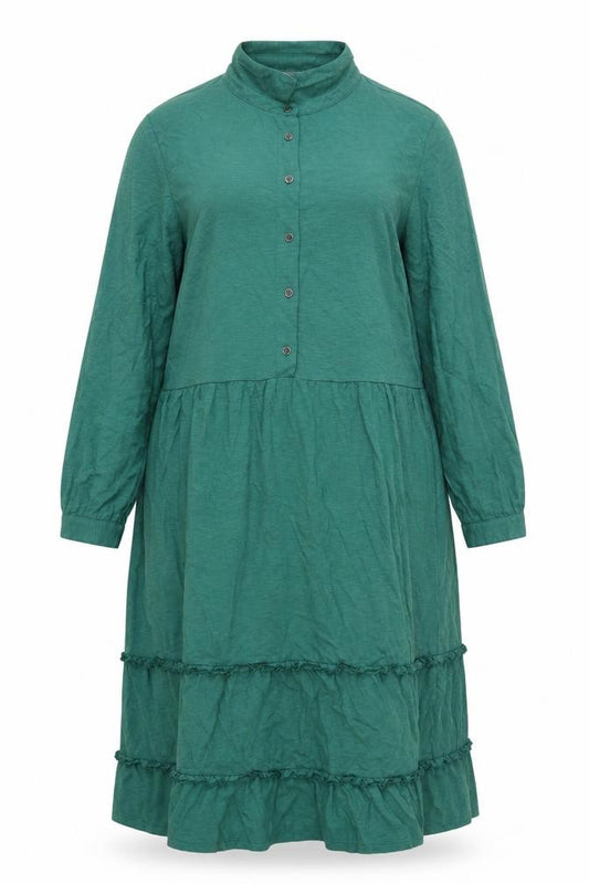 Front view of Lily & Me Women’s Green Cotton Midi Shirt Dress UK 18
