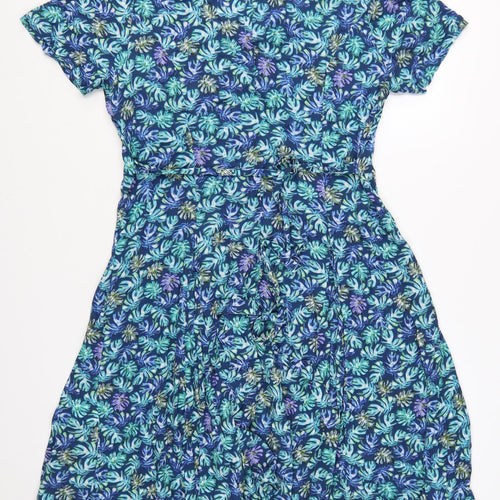 Joe Browns Womens Blue Floral A-Line V-Neck Button Dress Size 14