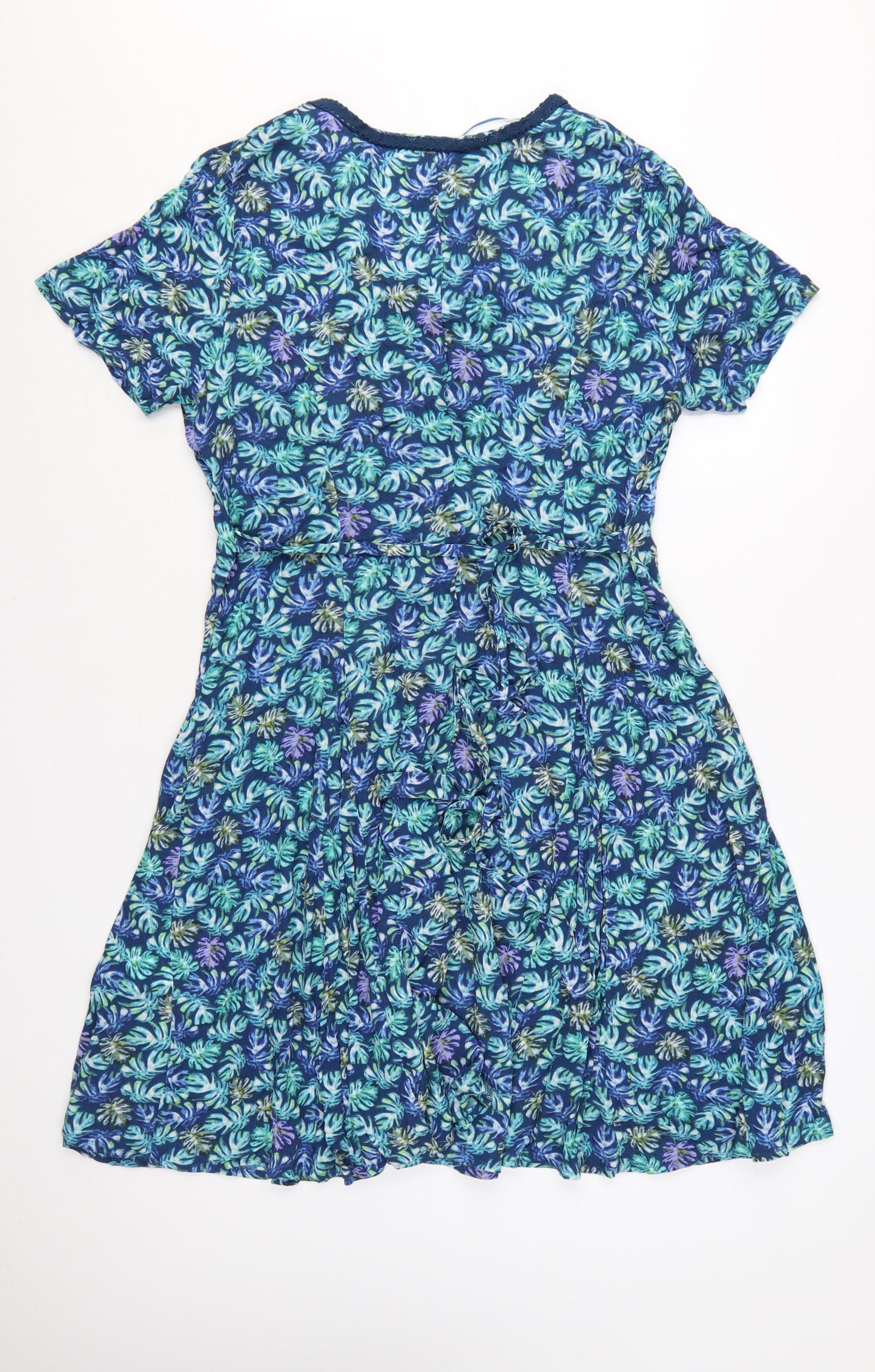 Joe Browns Womens Blue Floral A-Line V-Neck Button Dress Size 14