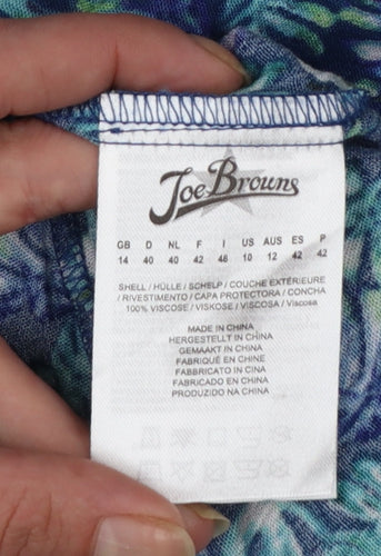 Joe Browns Womens Blue Floral A-Line V-Neck Button Dress Size 14
