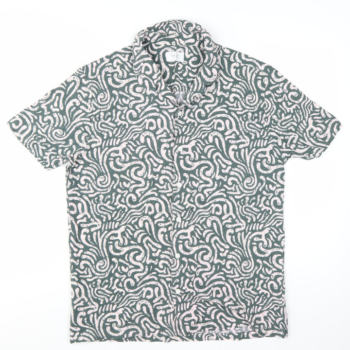Easy Men's Green Geometric Short Sleeve Button-Up Shirt Size L