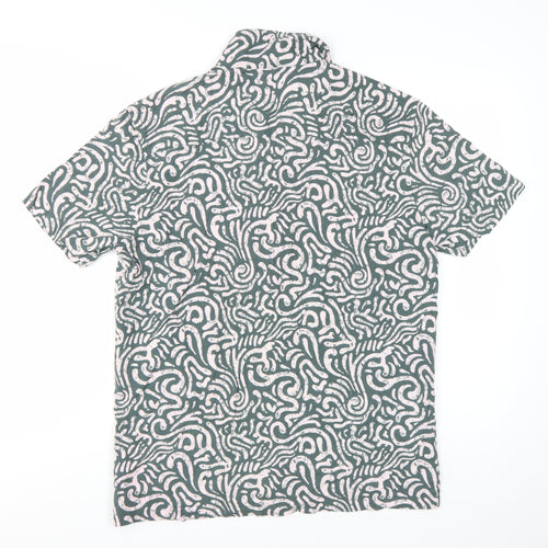 Easy Men's Green Geometric Short Sleeve Button-Up Shirt Size L