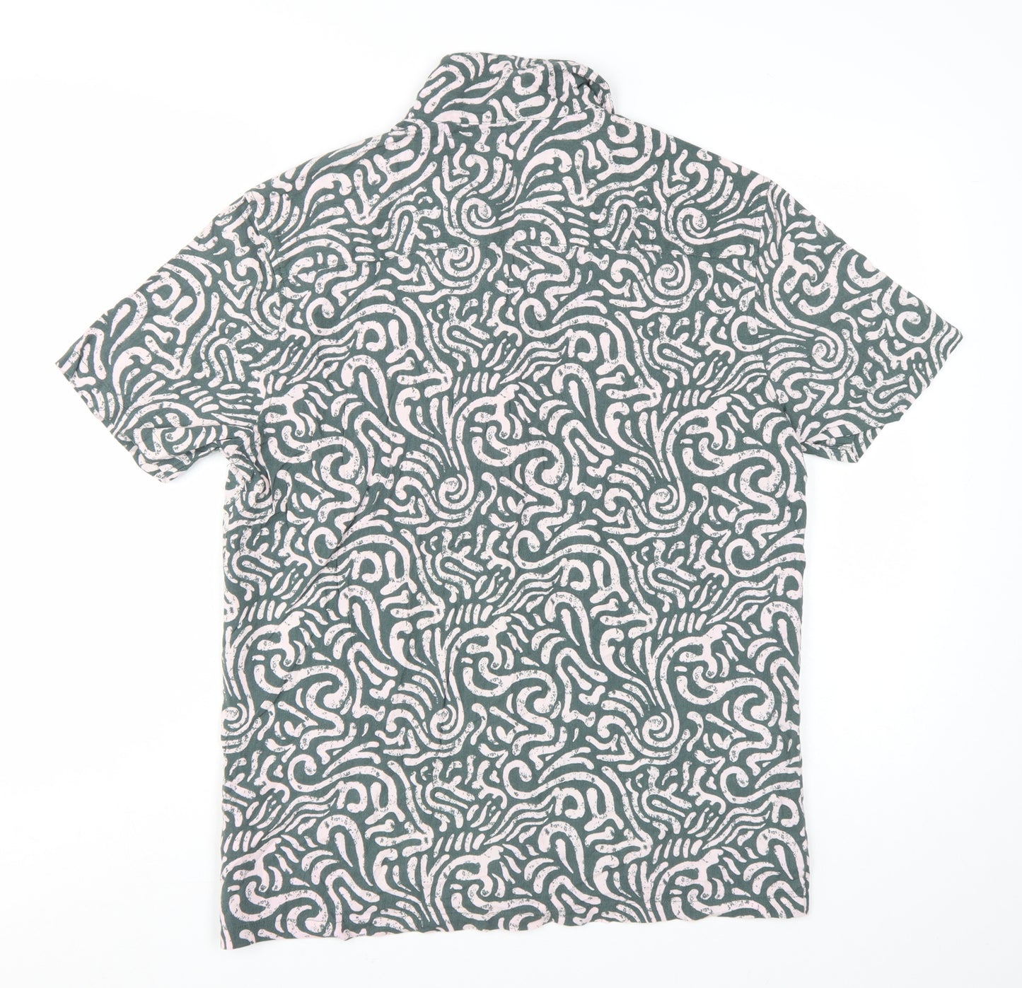 Easy Men's Green Geometric Short Sleeve Button-Up Shirt Size L