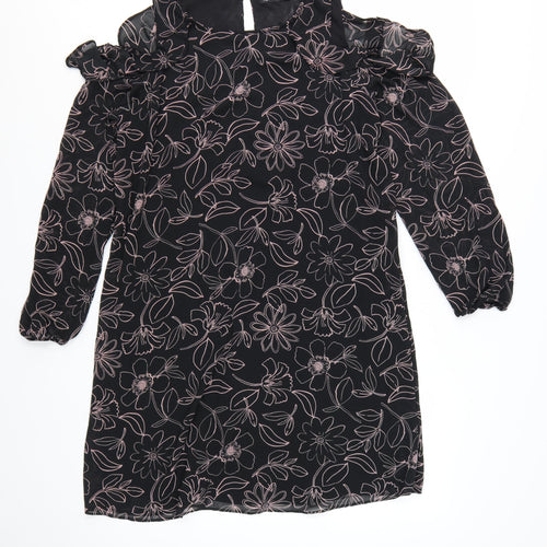Reitmans Women Black Floral Cold Shoulder Shift Dress M