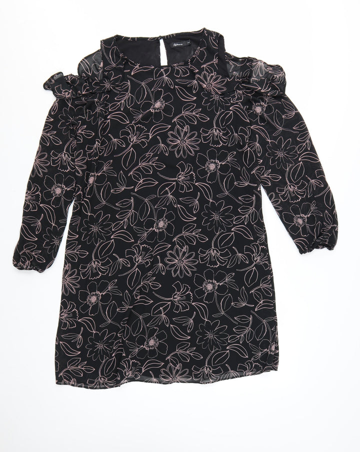 Reitmans Women Black Floral Cold Shoulder Shift Dress M