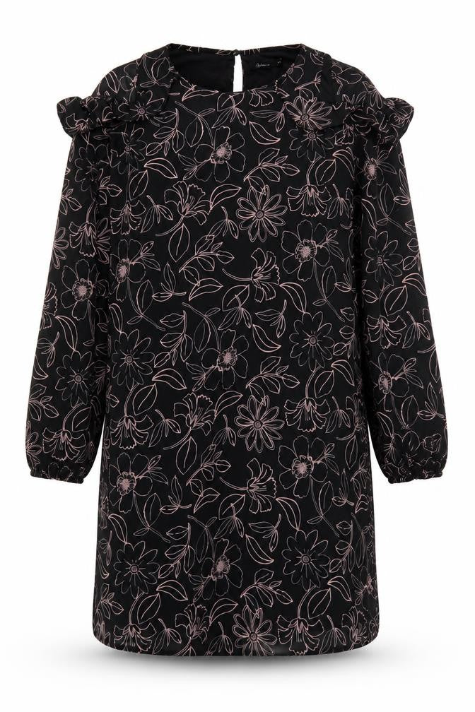 Front view of Reitmans Women Black Floral Cold Shoulder Shift Dress M