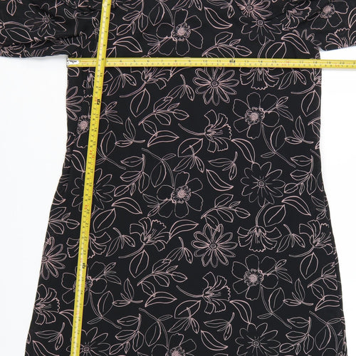 Reitmans Women Black Floral Cold Shoulder Shift Dress M