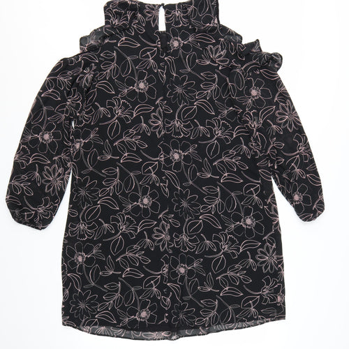 Reitmans Women Black Floral Cold Shoulder Shift Dress M