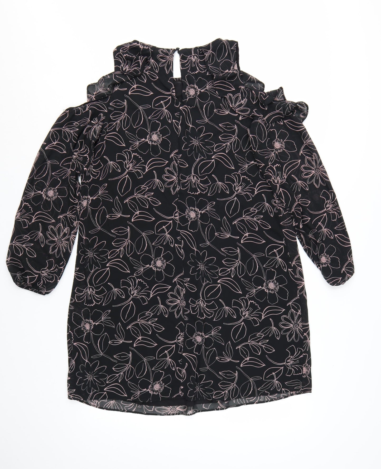 Reitmans Women Black Floral Cold Shoulder Shift Dress M
