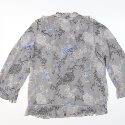 Laura Ashley Women's Grey Floral Chiffon Ruffle Tunic Blouse UK 10
