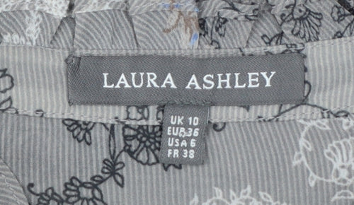 Laura Ashley Women's Grey Floral Chiffon Ruffle Tunic Blouse UK 10