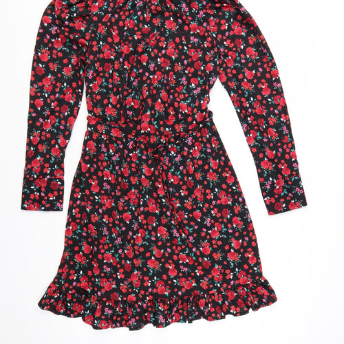 New Look Women’s Black Floral Knee Length Fit & Flare Dress Size 10