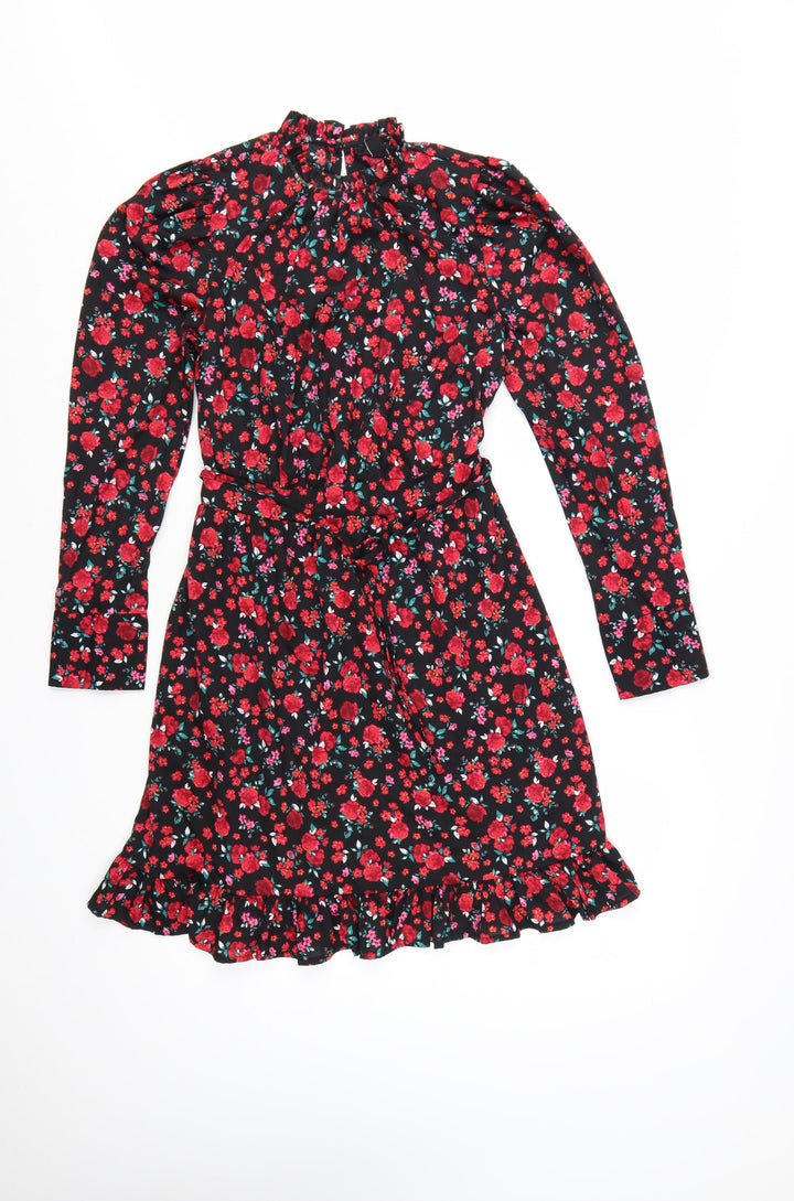 New Look Women’s Black Floral Knee Length Fit & Flare Dress Size 10