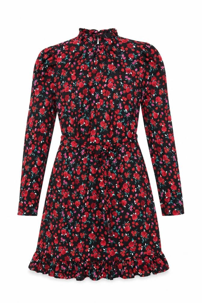 New Look Women’s Black Floral Knee Length Fit & Flare Dress Size 10