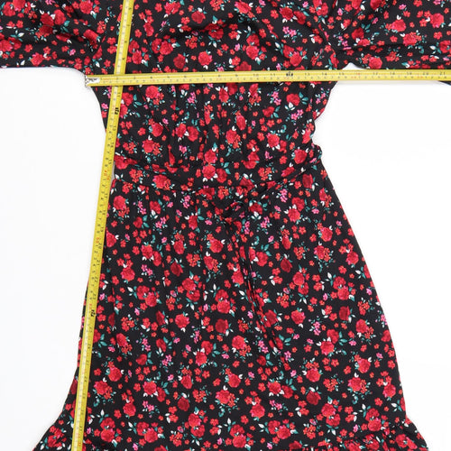 New Look Women’s Black Floral Knee Length Fit & Flare Dress Size 10