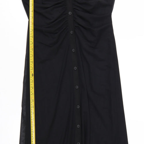 Marks and Spencer Women’s Black Ruched Mesh Long Sleeve Shirt Midi Dress Size 10