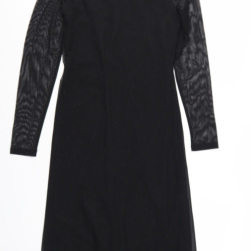 Marks and Spencer Women’s Black Ruched Mesh Long Sleeve Shirt Midi Dress Size 10