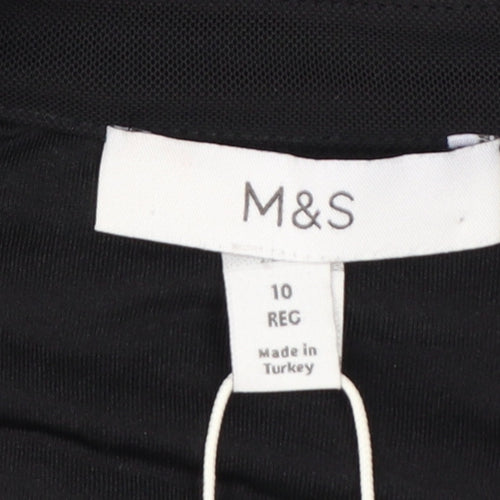 Marks and Spencer Women’s Black Ruched Mesh Long Sleeve Shirt Midi Dress Size 10