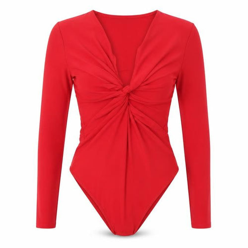 Miss Selfridge Women Red Long Sleeve Knot Front Bodysuit UK 10