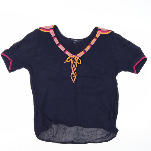 French Connection Women's Blue V-Neck Tunic Blouse Size 10