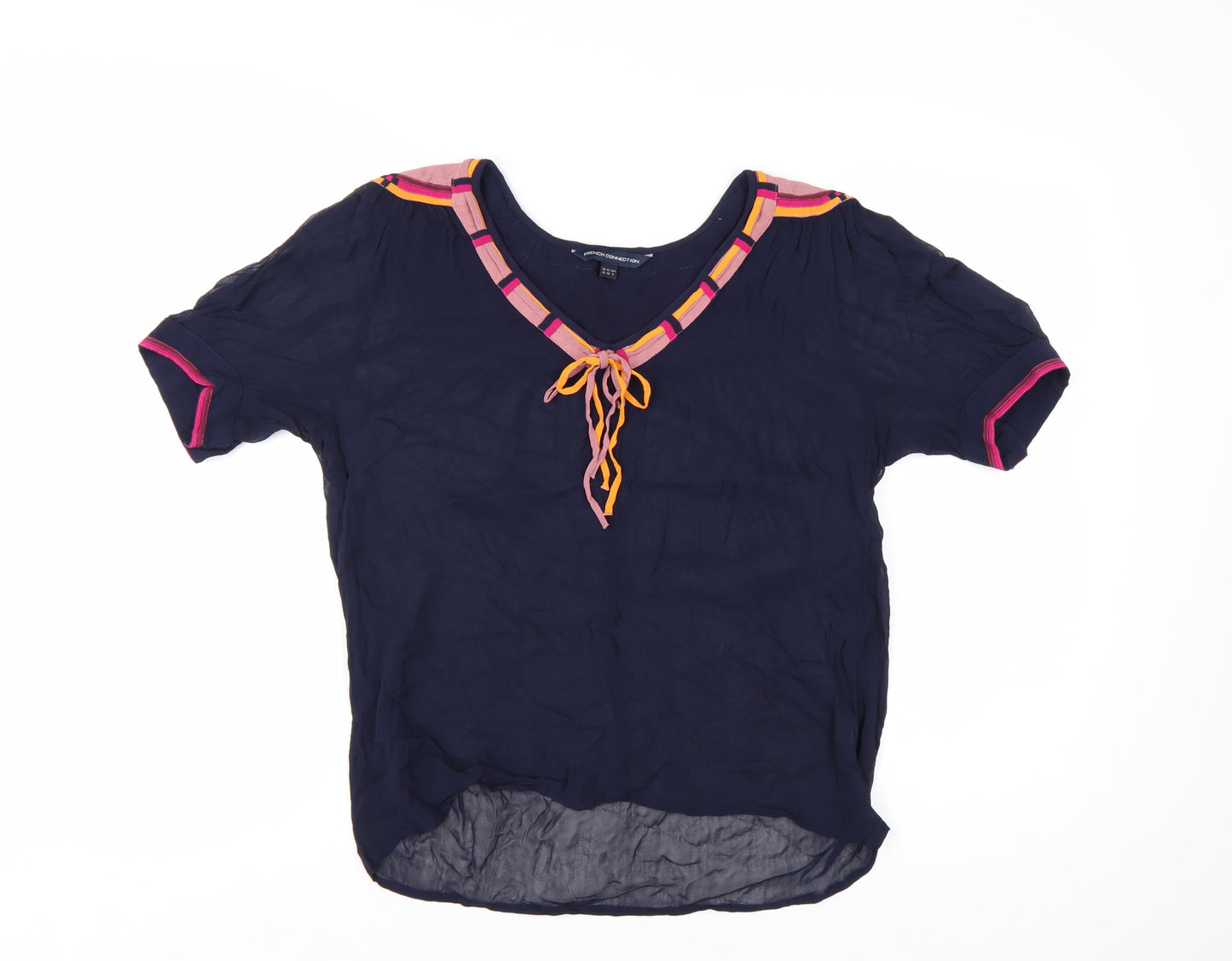 French Connection Women's Blue V-Neck Tunic Blouse Size 10