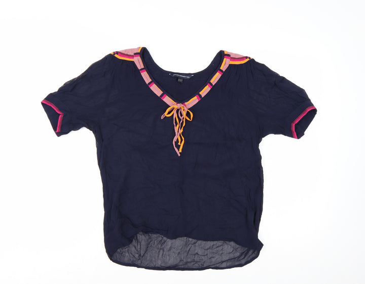 French Connection Women's Blue V-Neck Tunic Blouse Size 10
